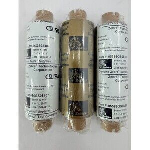 Lot of 3 Zebra 5586 Premium Wax/Resin Ribbons - 84mm x 74M (05586GS08407)